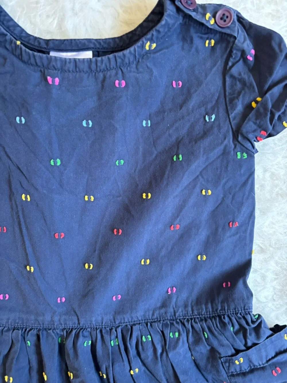 Hanna Andersson Girls Navy Dress with Colorful Rainbow Dot Embroidery